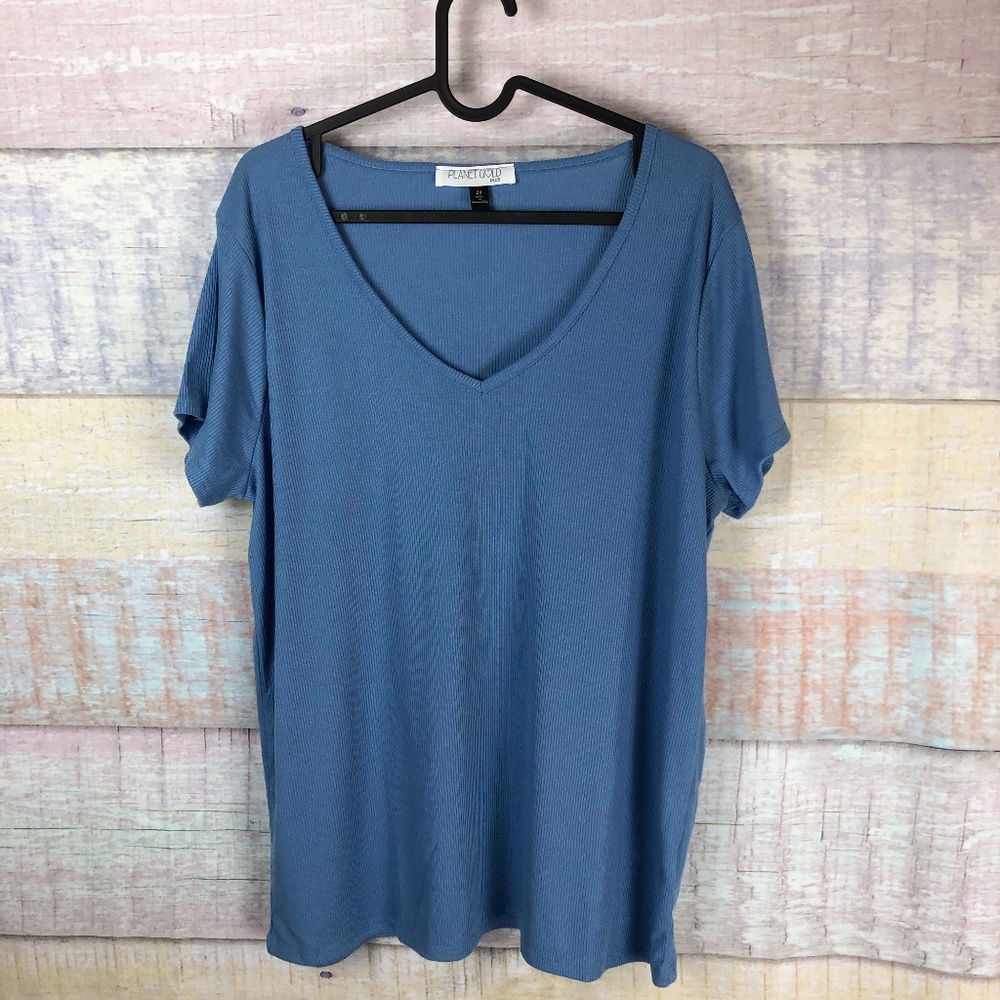 Planet Gold Blue Ribbed Shirt P4